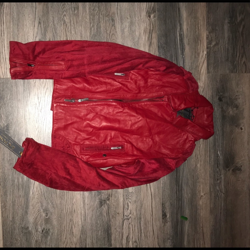 Zac Posen red leather jacket